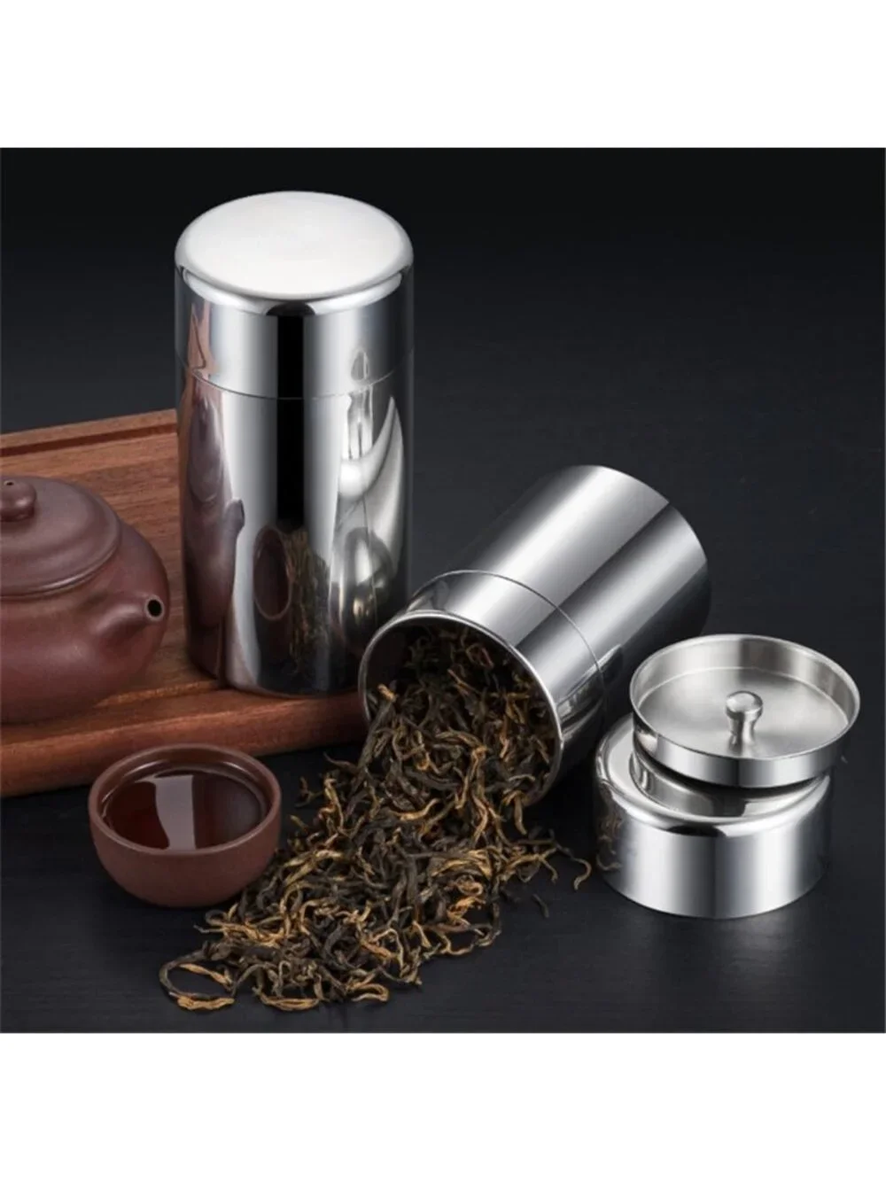 Airtight Double Seal Stainless Steel Tea Canister for Loose Tea, Coffee & Spices